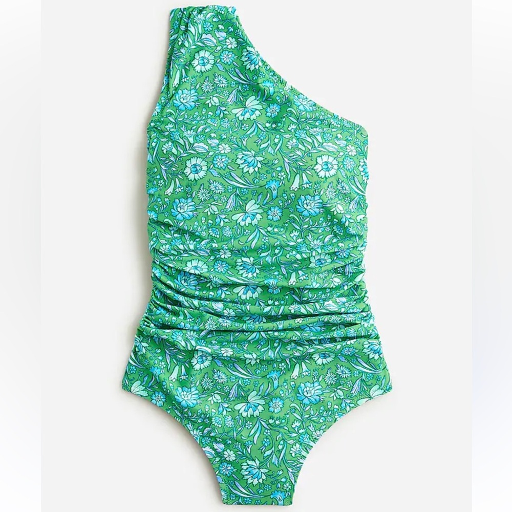 Ruched one-shoulder one-piece swimsuit in marigold blooms size 10